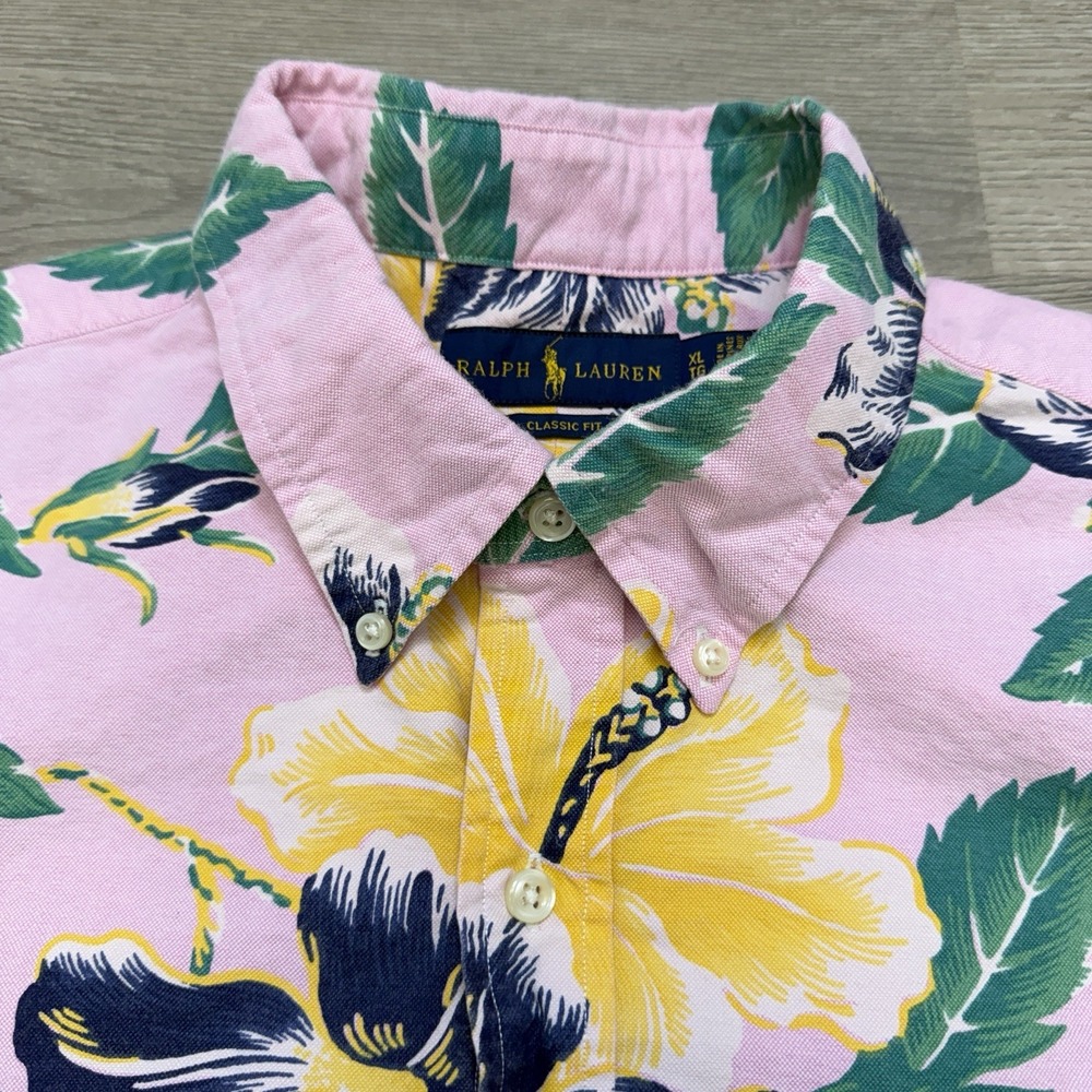 Ralph Lauren Tropical Button Down XL Short Sleeve Pink Blue Pony Floral Hawaiian - Picture 5 of 11